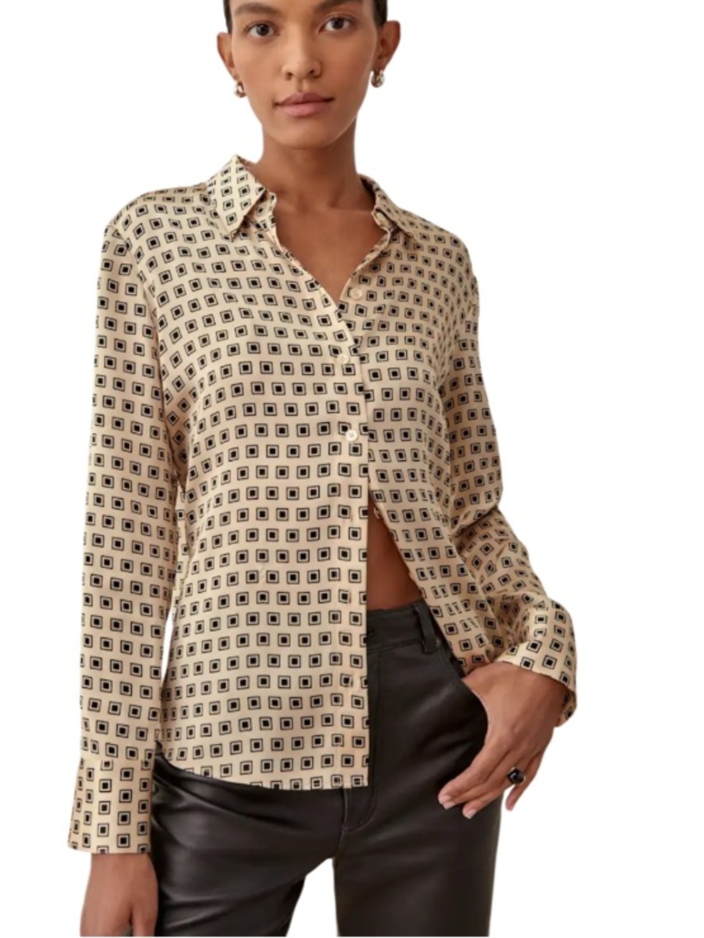 Reformation Sky Silk Geometric Print Blouse